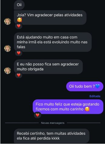 Print de DM no Instagram agradecendo pelas atividades
