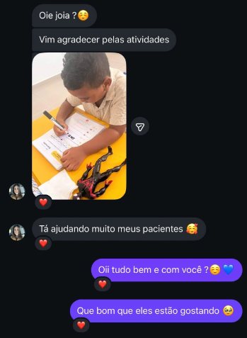 Print de DM no Instagram com foto de paciente usando a atividade